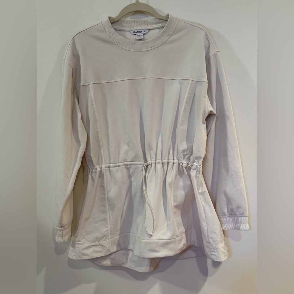 Athleta Cream Drawstring Fleece Sweatshirt - Large